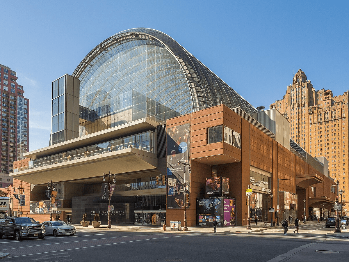 The iconic glass-vaulted roof of the Kimmel Center.